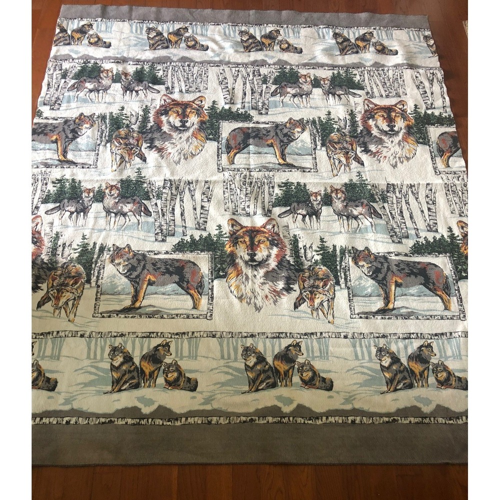 Vintage Wolf Wolves Polyester Acrylic Blanket Twin Full Size 72x90 NWOT Made USA